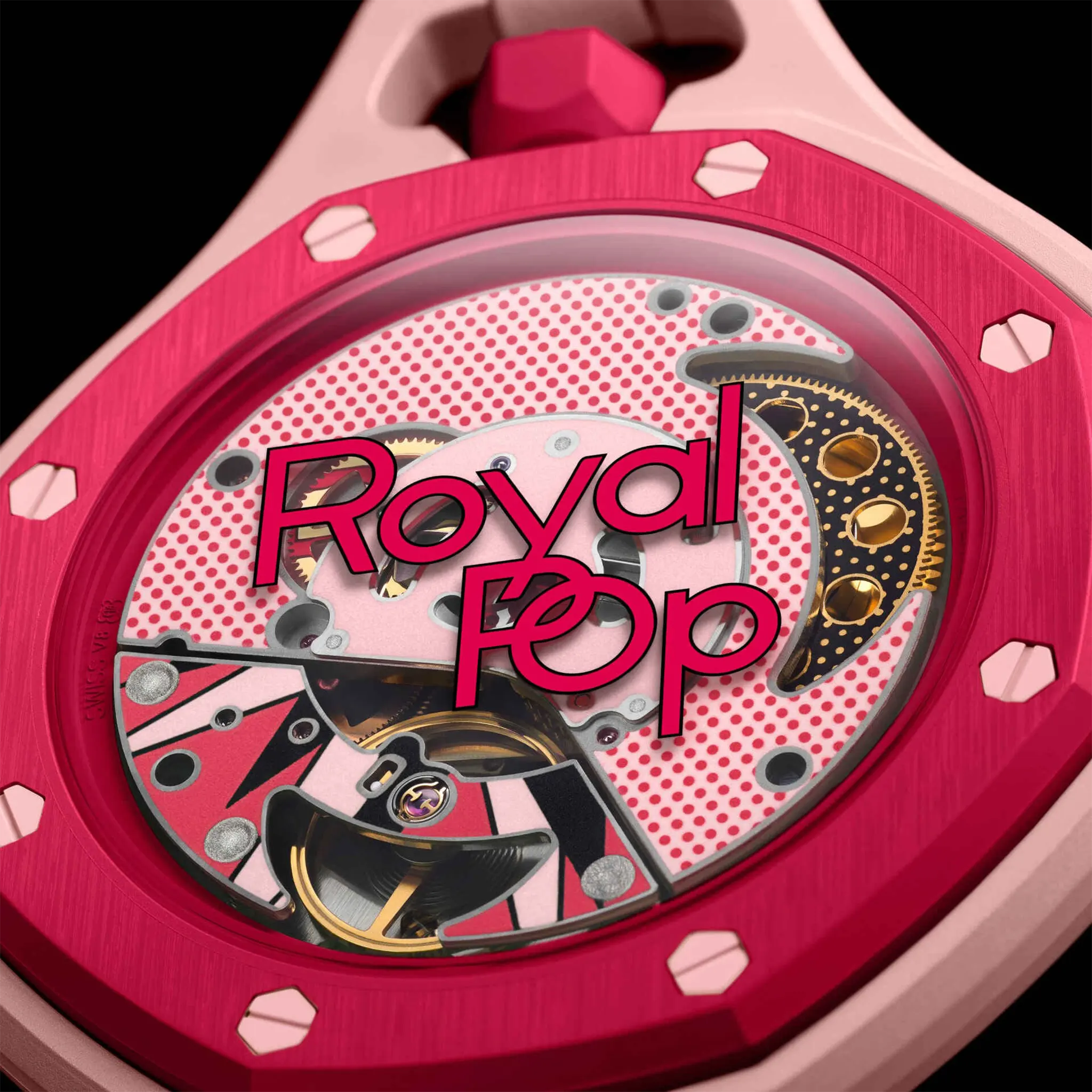 Detailed View of Swatch x Audemars Piguet Royal Pop Otto Rosso With White Bio Ceramic Strap